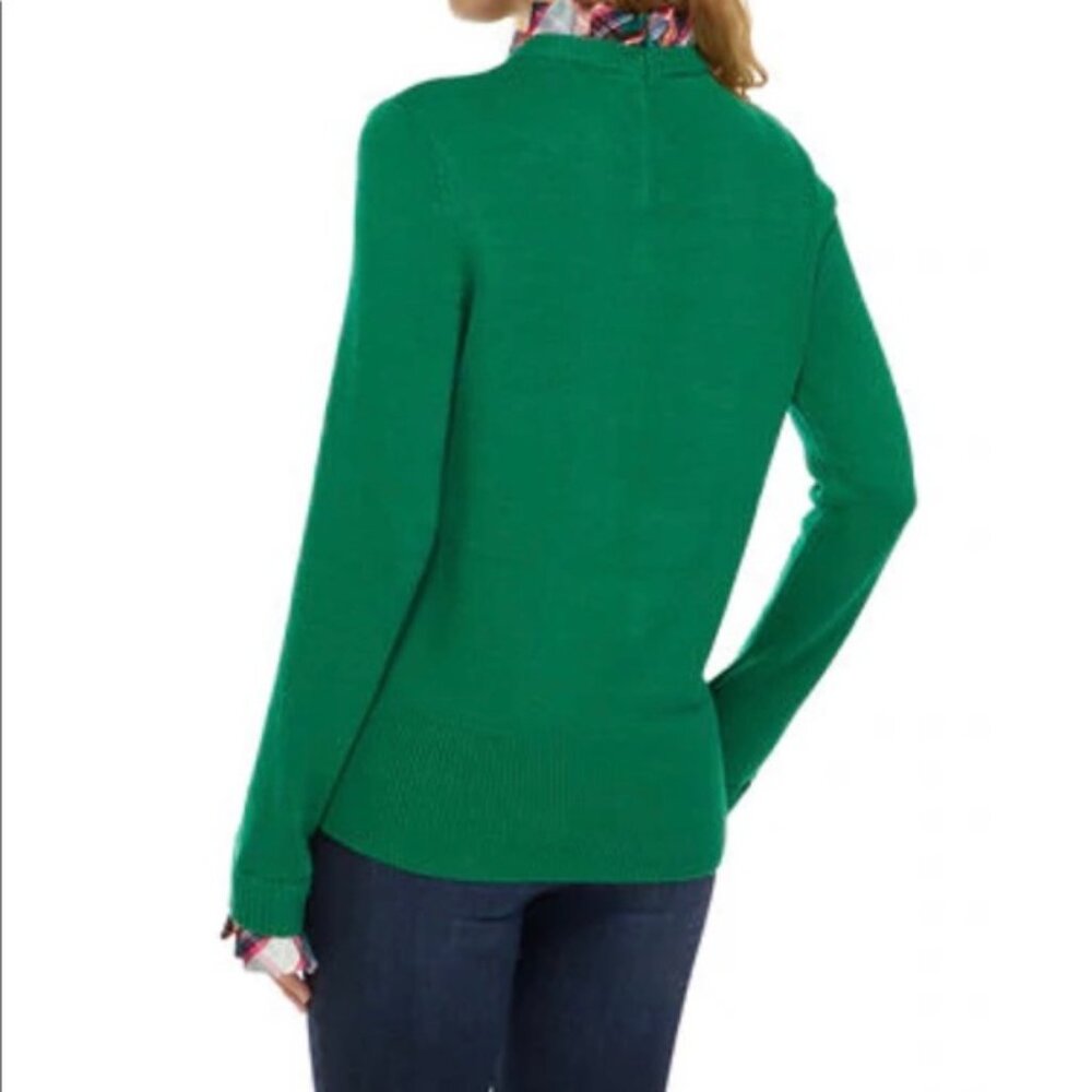 CROWN & IVY Green 2Fer Plaid Ruffle Trim Sweater PS Holiday Sweater - Picture 2 of 9